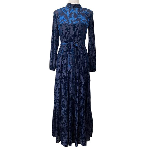 Maison Tara Dresses & Skirts - Maison Tara Women's Long Sleeve Velvet Burnout Mock Neck Maxi Dress Blue Sz 8